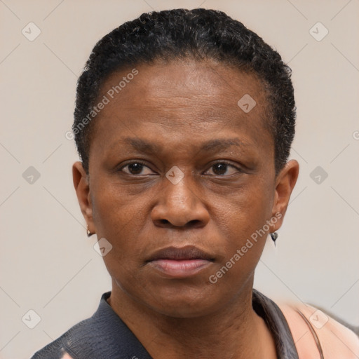 Neutral black adult male with short  black hair and brown eyes