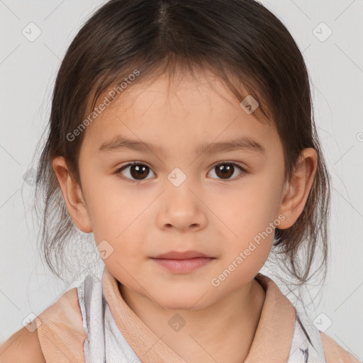 Neutral white child female with medium  brown hair and brown eyes