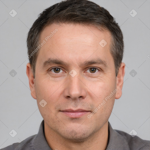 Neutral white adult male with short  brown hair and brown eyes