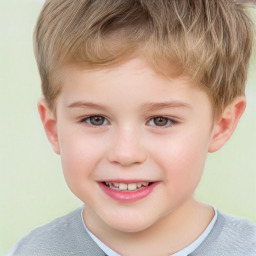 Joyful white child male with short  brown hair and brown eyes