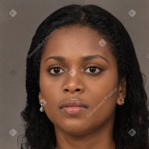 Neutral black young-adult female with long  black hair and brown eyes