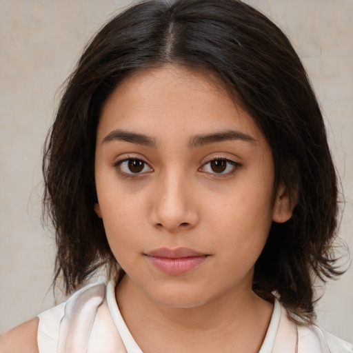 Neutral white child female with medium  brown hair and brown eyes