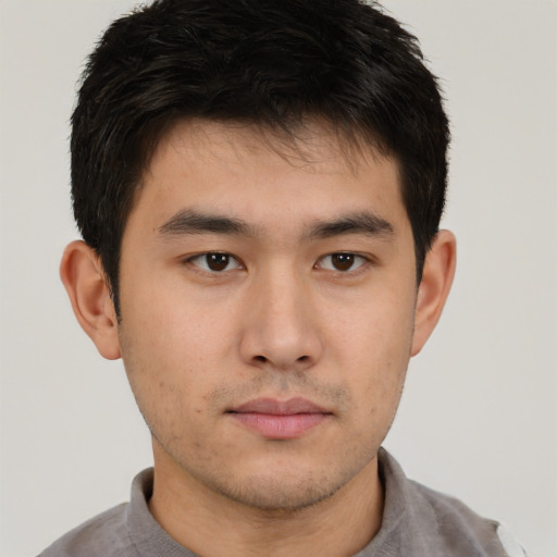 Neutral asian young-adult male with short  brown hair and brown eyes