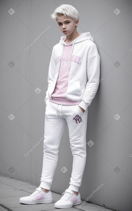 Caucasian teenager boy with  white hair