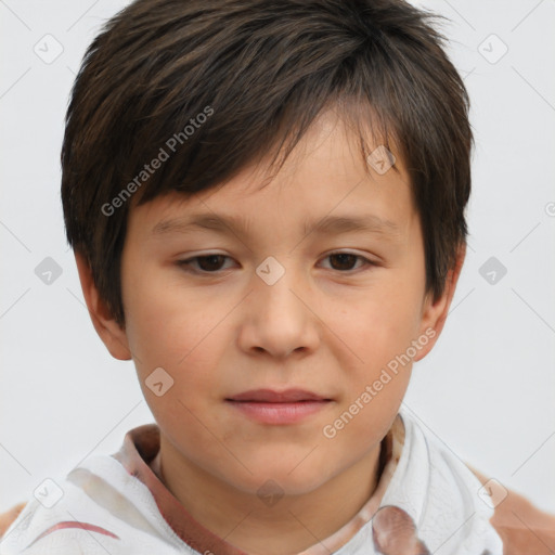 Joyful white child male with short  brown hair and brown eyes