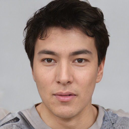Neutral asian young-adult male with short  brown hair and brown eyes