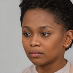 Neutral black young-adult female with short  brown hair and brown eyes