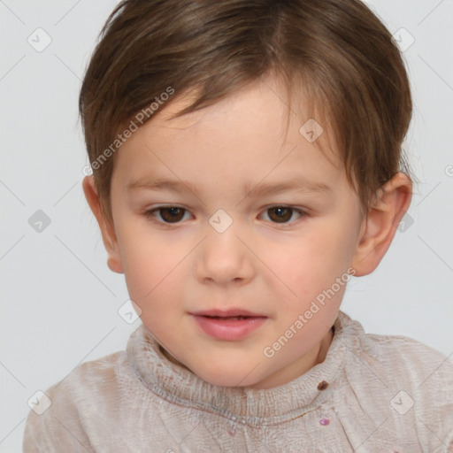 Neutral white child female with short  brown hair and brown eyes