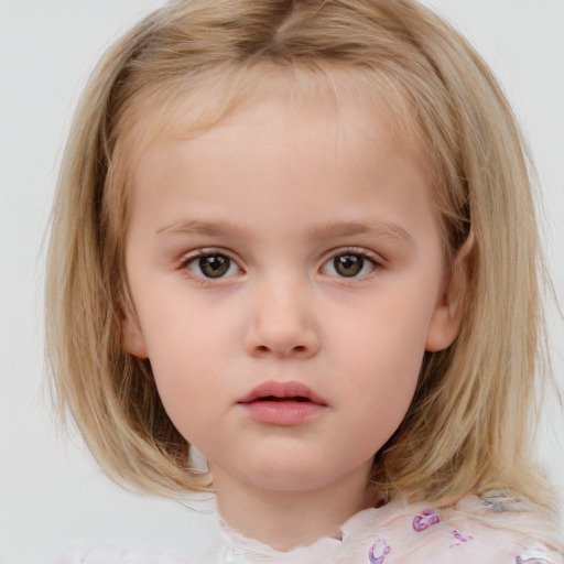 Neutral white child female with medium  brown hair and blue eyes