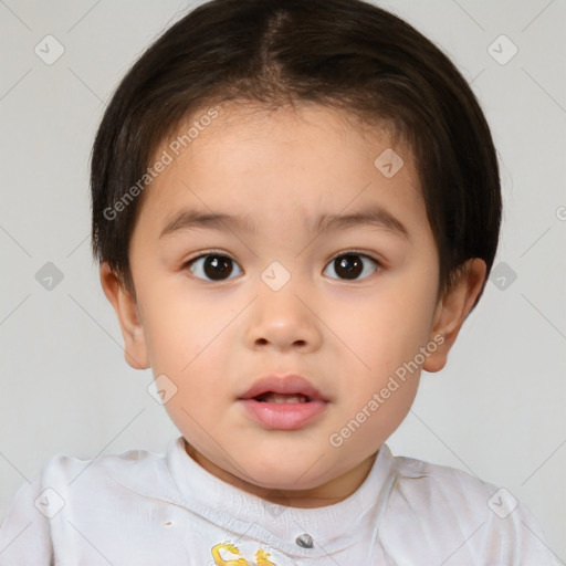 Neutral white child female with short  brown hair and brown eyes