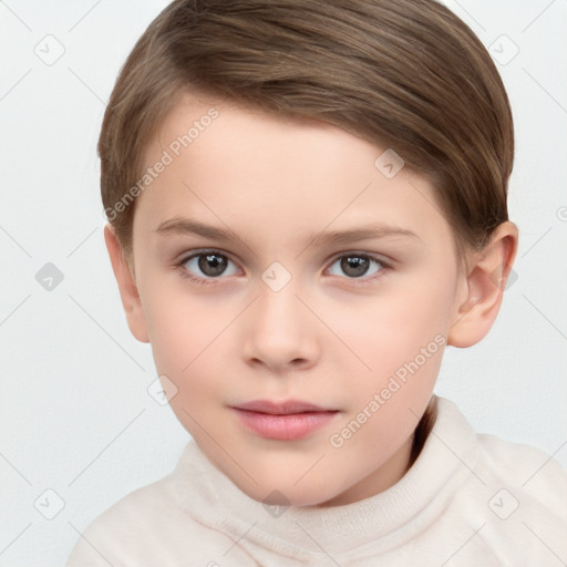 Neutral white child female with short  brown hair and brown eyes