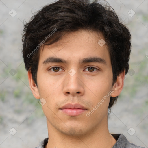 Neutral asian young-adult male with short  brown hair and brown eyes