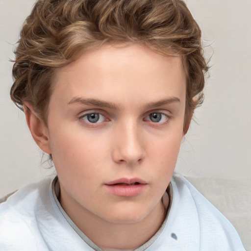 Neutral white child female with short  brown hair and blue eyes