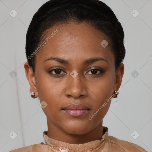 Neutral black young-adult female with short  brown hair and brown eyes