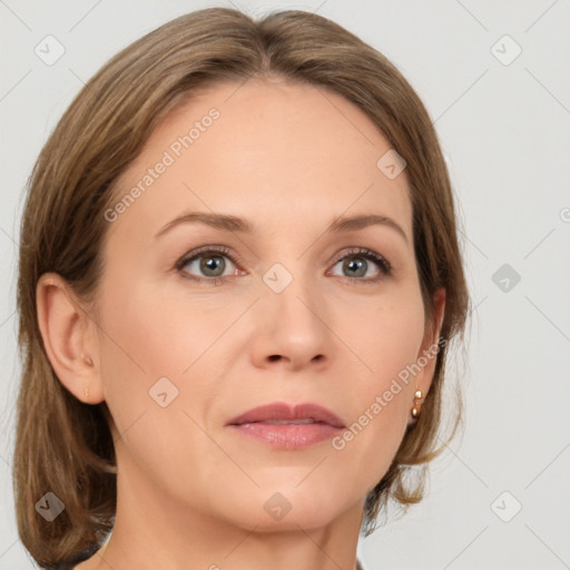 Neutral white adult female with medium  brown hair and brown eyes