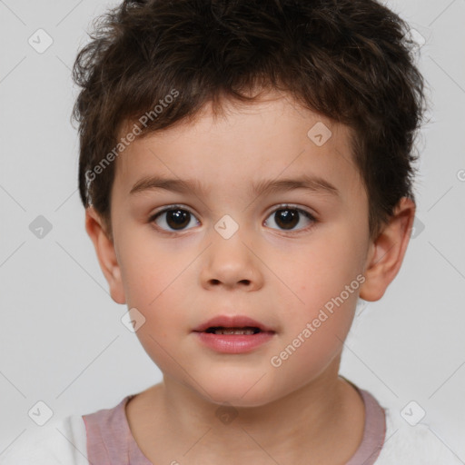 Neutral white child male with short  brown hair and brown eyes