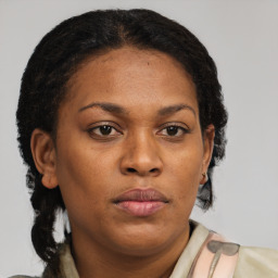 Neutral black young-adult female with short  brown hair and brown eyes