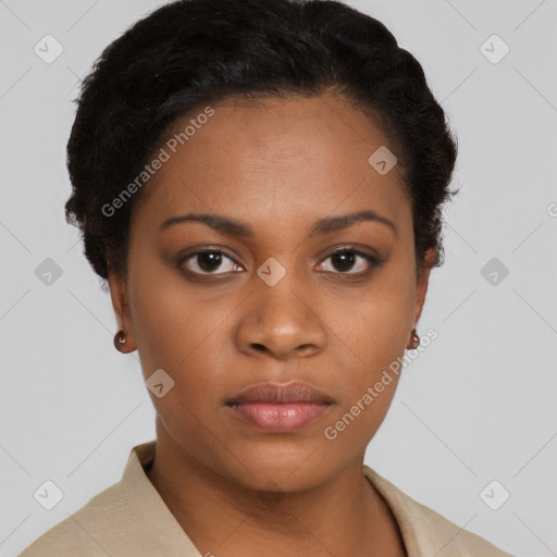 Neutral black young-adult female with short  brown hair and brown eyes