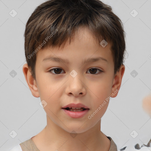 Neutral white child male with short  brown hair and brown eyes