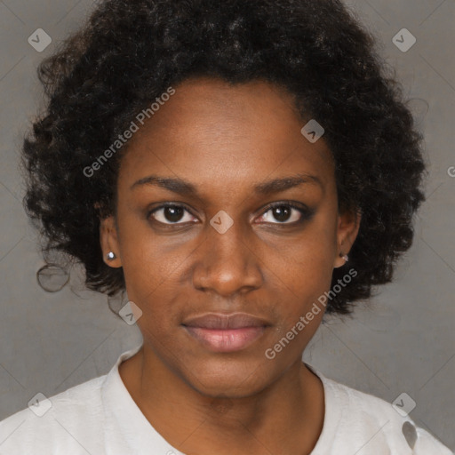 Neutral black young-adult female with short  brown hair and brown eyes