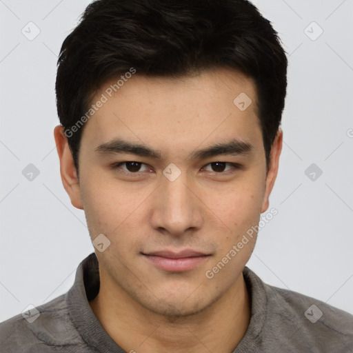 Neutral asian young-adult male with short  brown hair and brown eyes