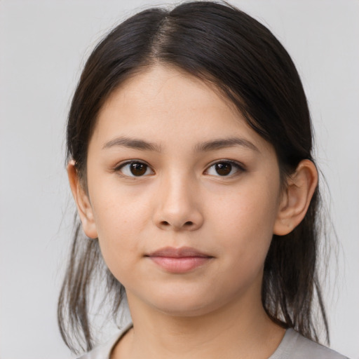 Neutral asian child female with medium  brown hair and brown eyes