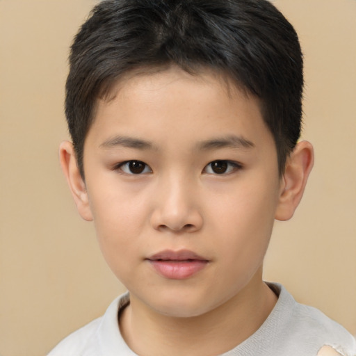 Neutral asian child male with short  brown hair and brown eyes