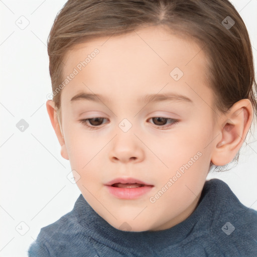 Neutral white child female with short  brown hair and brown eyes