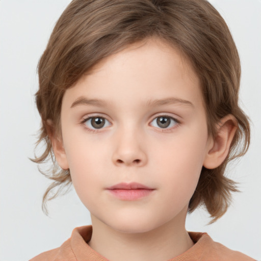 Neutral white child female with medium  brown hair and brown eyes