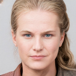 Neutral white young-adult female with medium  brown hair and blue eyes