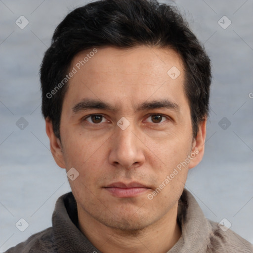 Neutral white adult male with short  brown hair and brown eyes