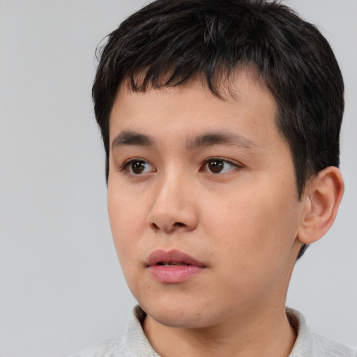Neutral white young-adult male with short  black hair and brown eyes
