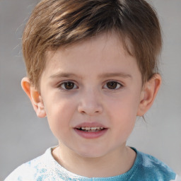 Joyful white child male with short  brown hair and brown eyes