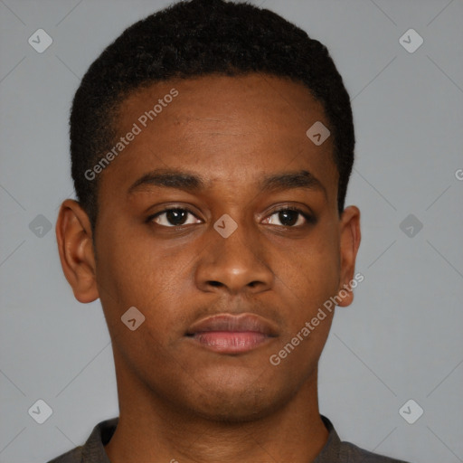 Neutral black young-adult male with short  brown hair and brown eyes