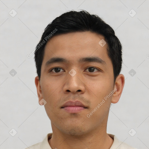 Neutral asian young-adult male with short  black hair and brown eyes