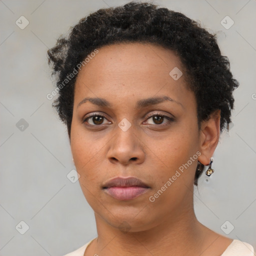 Neutral black young-adult female with short  brown hair and brown eyes