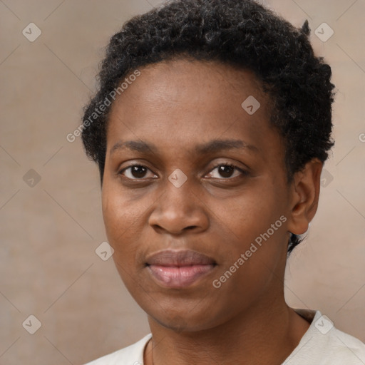 Neutral black young-adult female with short  brown hair and brown eyes