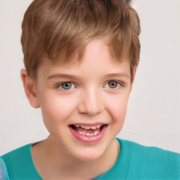 Joyful white child male with short  brown hair and brown eyes