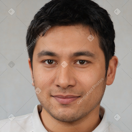 Neutral asian young-adult male with short  black hair and brown eyes