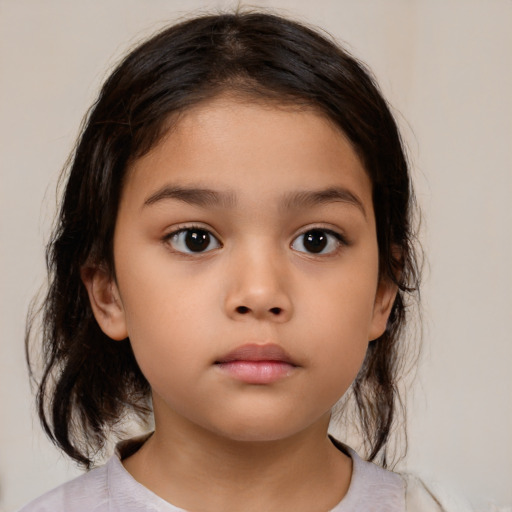 Neutral white child female with medium  brown hair and brown eyes