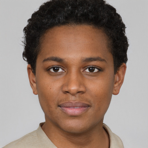 Neutral black young-adult male with short  brown hair and brown eyes