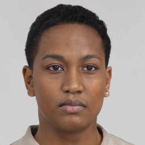 Neutral black young-adult male with short  brown hair and brown eyes