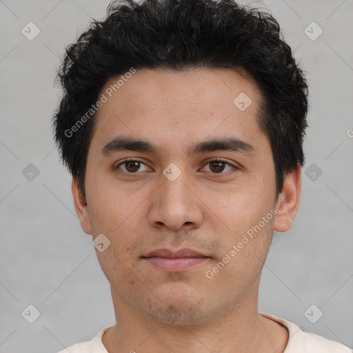 Neutral asian young-adult male with short  black hair and brown eyes