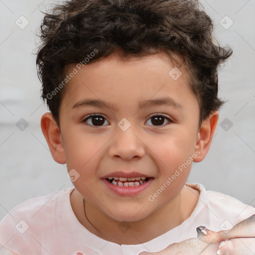 Joyful white child male with short  brown hair and brown eyes