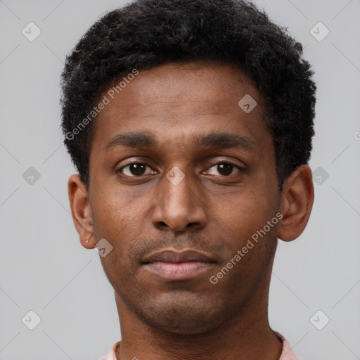 Neutral black young-adult male with short  brown hair and brown eyes