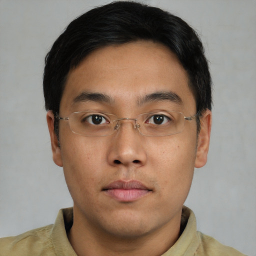 Neutral asian young-adult male with short  brown hair and brown eyes