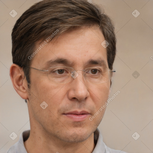 Neutral white adult male with short  brown hair and brown eyes