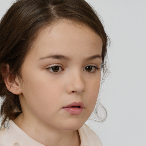 Neutral white child female with medium  brown hair and brown eyes