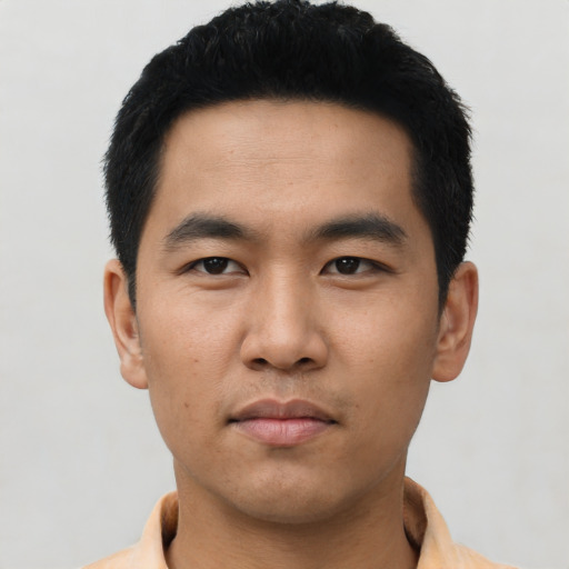 Neutral asian young-adult male with short  black hair and brown eyes