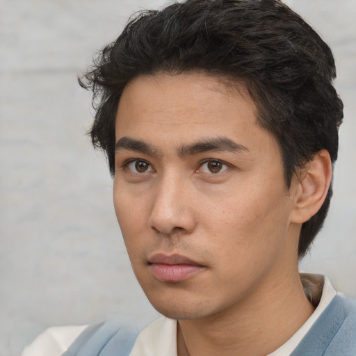 Neutral asian young-adult male with short  black hair and brown eyes